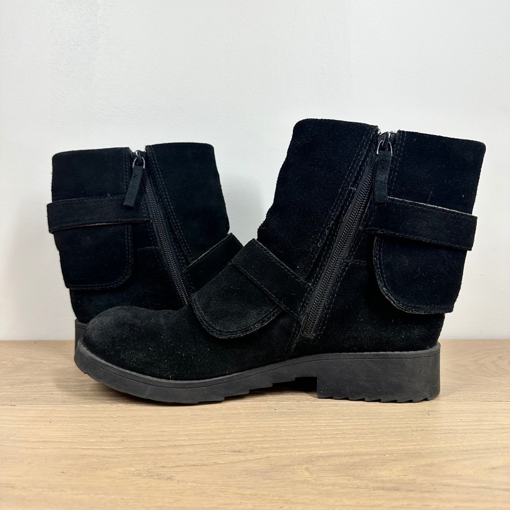 Nine West Boots Womens 9.5 Black Suede Ankle Biker Moto Buckle Lug Sole - Picture 6 of 11
